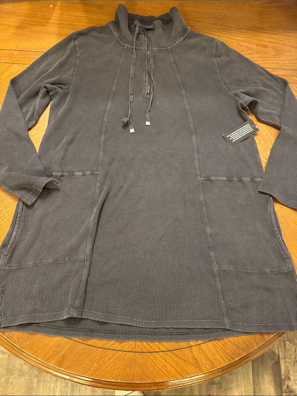 Funnel Neck Drawstring 1/4 Zip Charcoal Gray Long Sleeve Top Tunic Large NWT